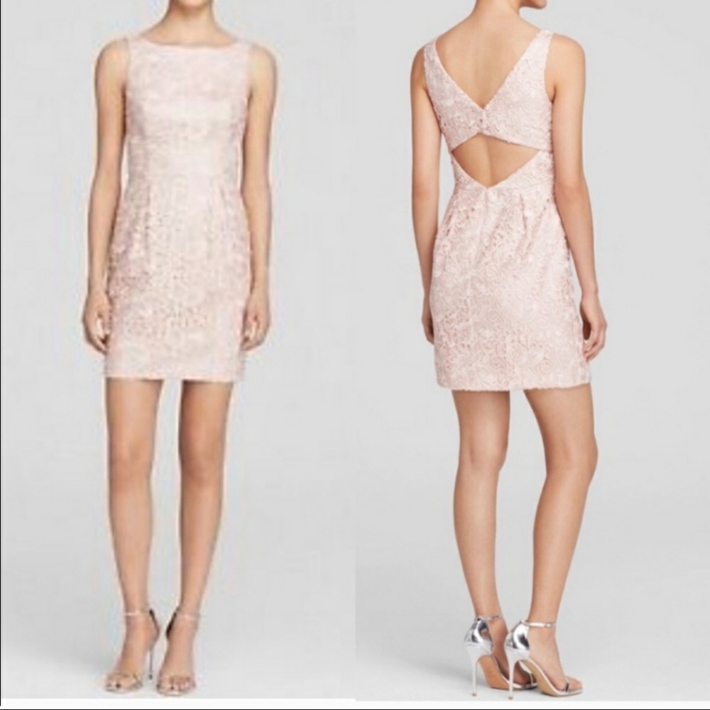 Aidan Mattox Lace Open Back Mini Sheath Dress Sz 8